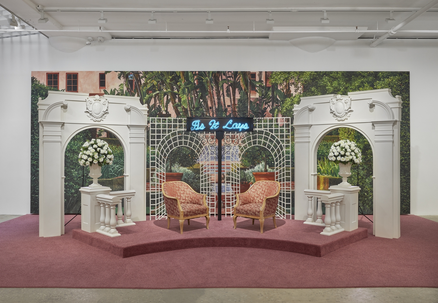 Alex Israel, As It Lays 2, 2019 Talk show set and video installation 33 episodes, total running time: 5 hours, 49 minutes, 4 secs