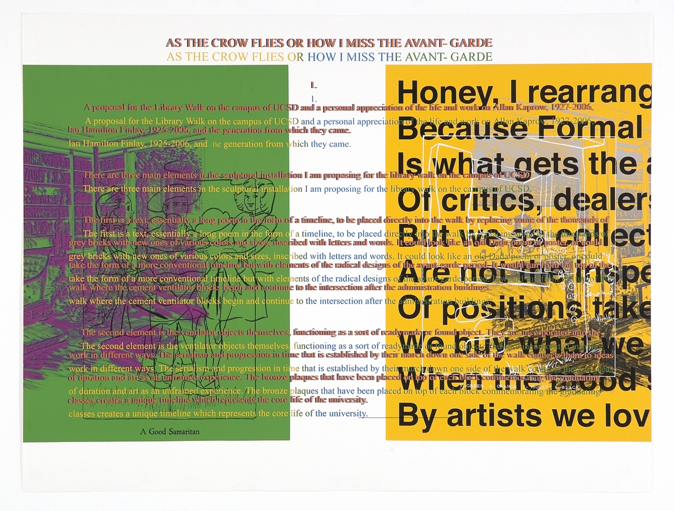 Allen Ruppersberg, As the Crow Flies or How I Miss the Avant-Garde, 2007 (detail), six silkscreens (unique), 38 x 50 inches