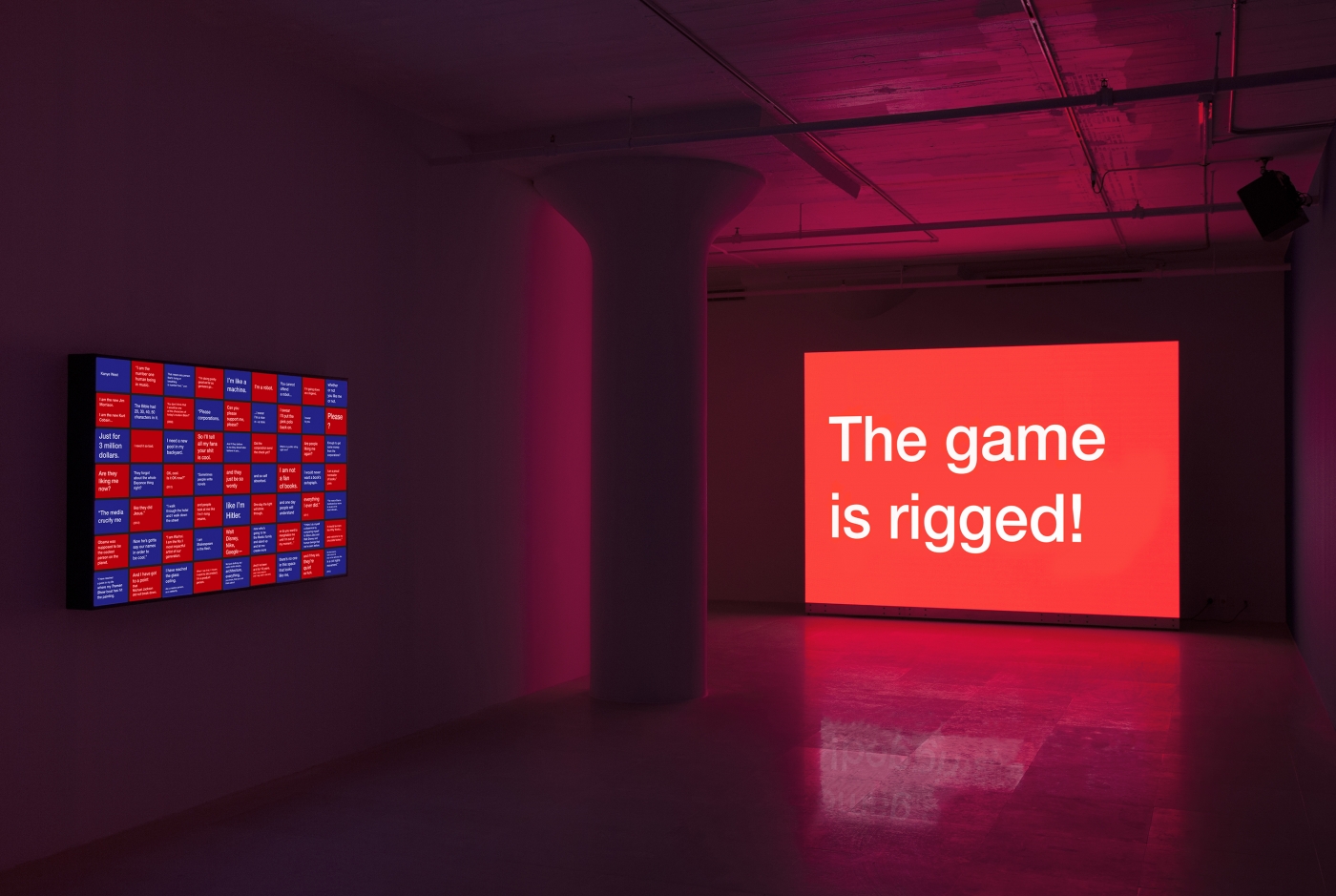 Tony Cokes, Installation view, On Non-Visibility, Greene Naftali, New York, 2018