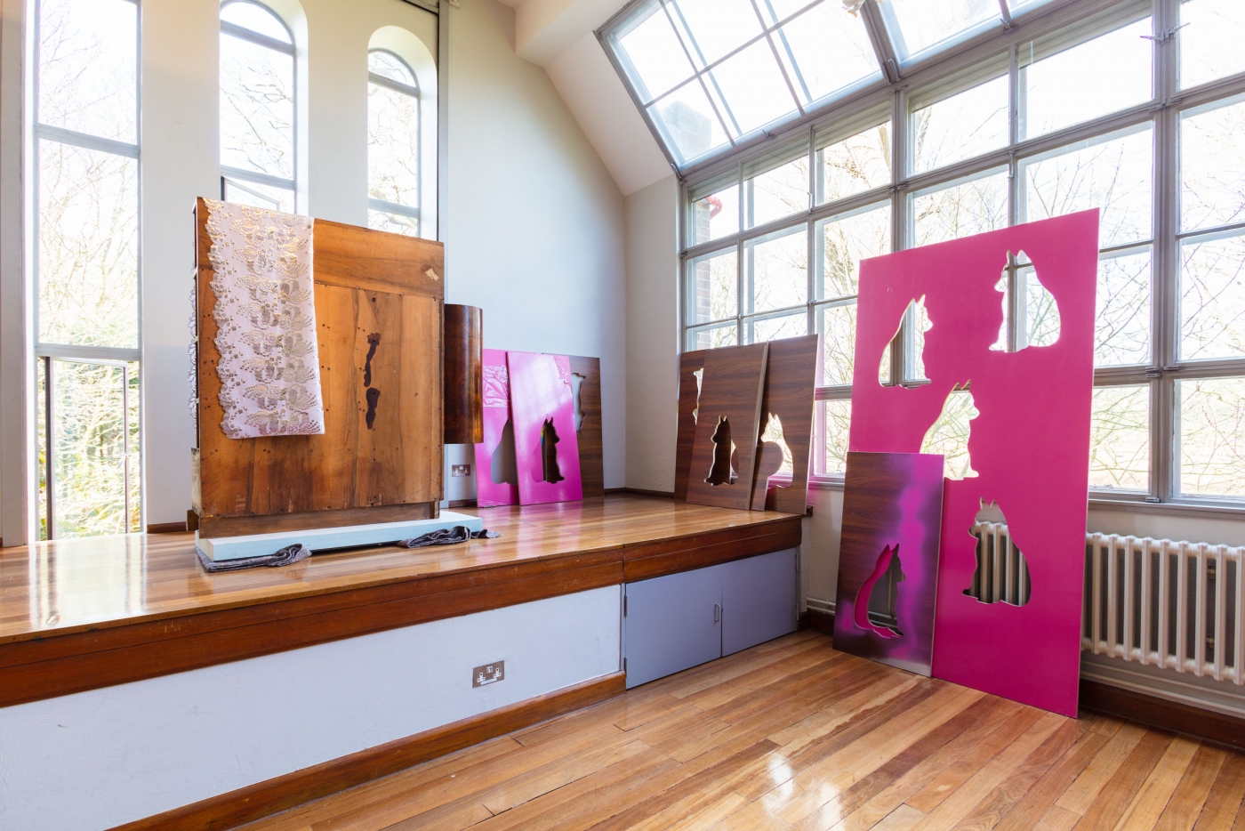 Hilary Lloyd, Installation view, Awful Girls, Dorich House Museum, Kingston University, London, 2017
