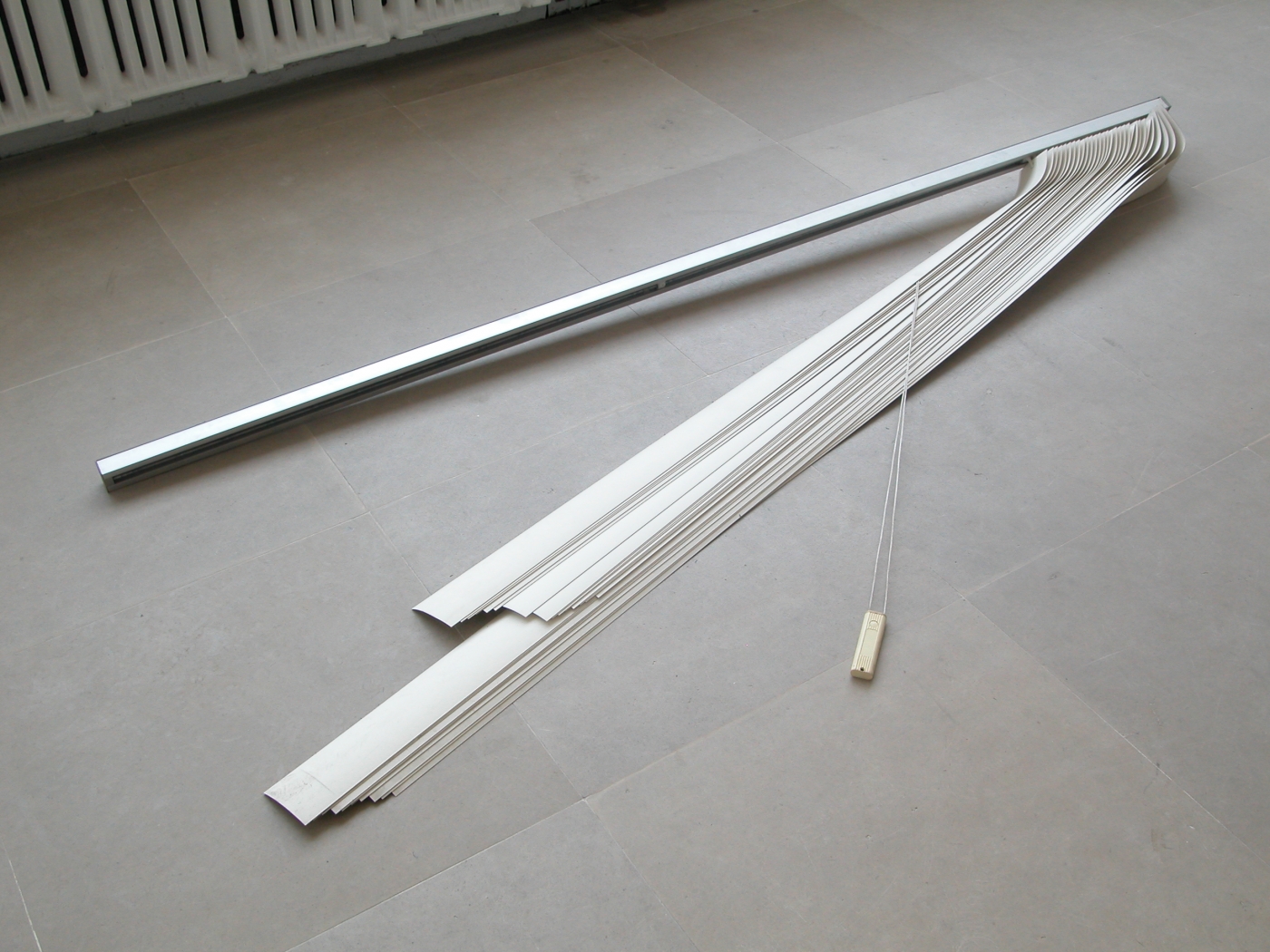 The Middle of the World, 2008, Vertical blinds, 36 x 89.5 x 5 inches
