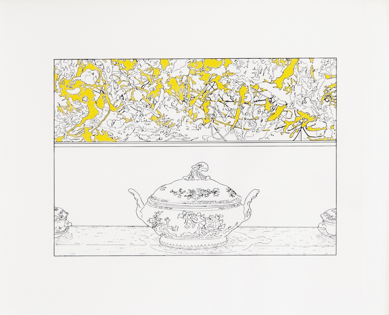 Louise Lawler Pollock and Tureen (traced and painted), 1984/ 2013/ 2014 Gouache on archival pigment print Image: 8 x 10 inches (20.3 x 25.4 cm) Frame: 9 3/8 x 11 3/8 inches (23.8 x 28.9 cm)