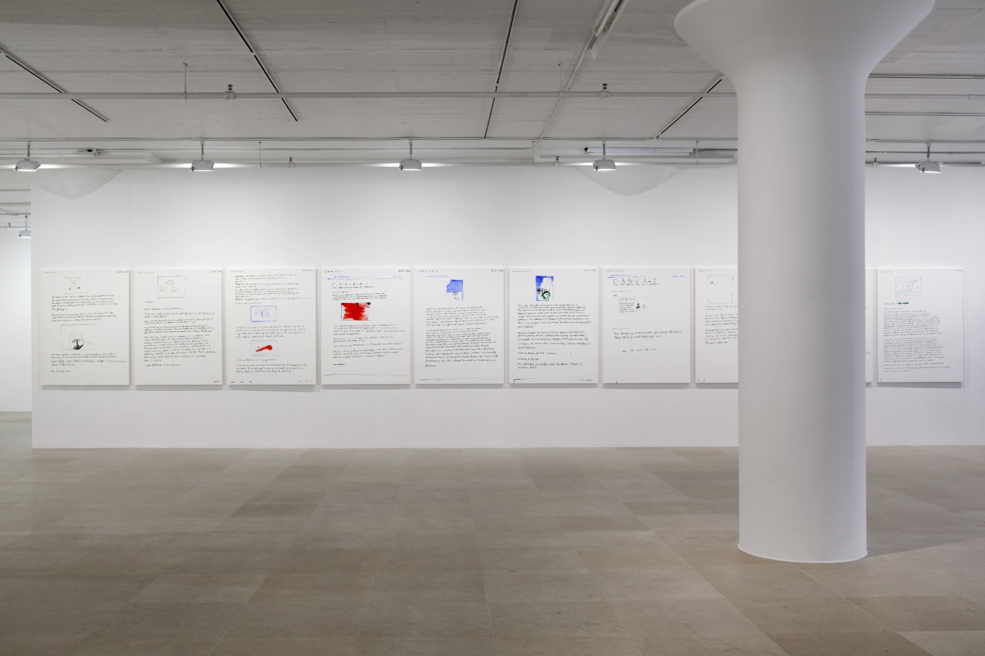 Michael Krebber, C-A-N-V-A-S, Uhutrust Jerry Magoo and guardian.co.uk Paintings, 2011, Installation view, Greene Naftali, New York