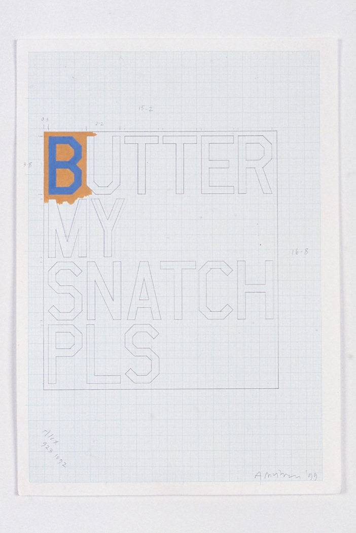 Adam McEwen, Butter My Snatch PLS, 1999, pencil & acrylic on graph paper, 11 3/4 x 8 1/4 inches