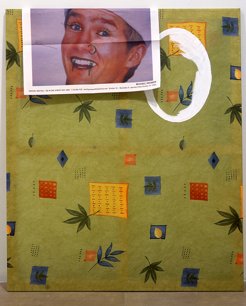 Before You Change Your Mind (Oval Form), 2003, acrylic on pvc fabric, paper, 47.24 x 39.37 inches