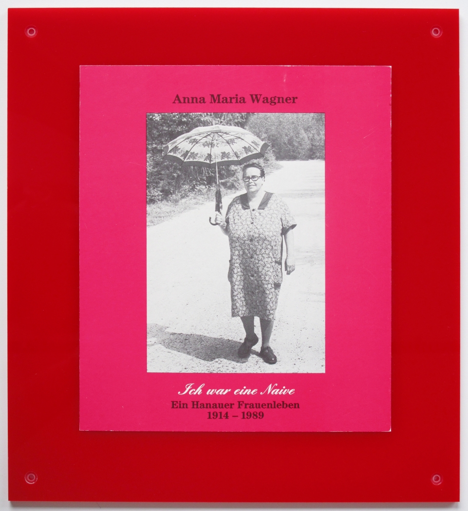 Ich war eine Naive, 2009, Plexiglas, book cover, 11 x 10 1/4 inches