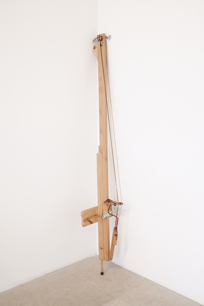 Tony Conrad Electric Bass, c. 1996 Wood, bass strings, electric pickup, tuning keys 74 3/4 x 12 1/2 x 8 5/8 inches (190 x 32 x 22 cm)