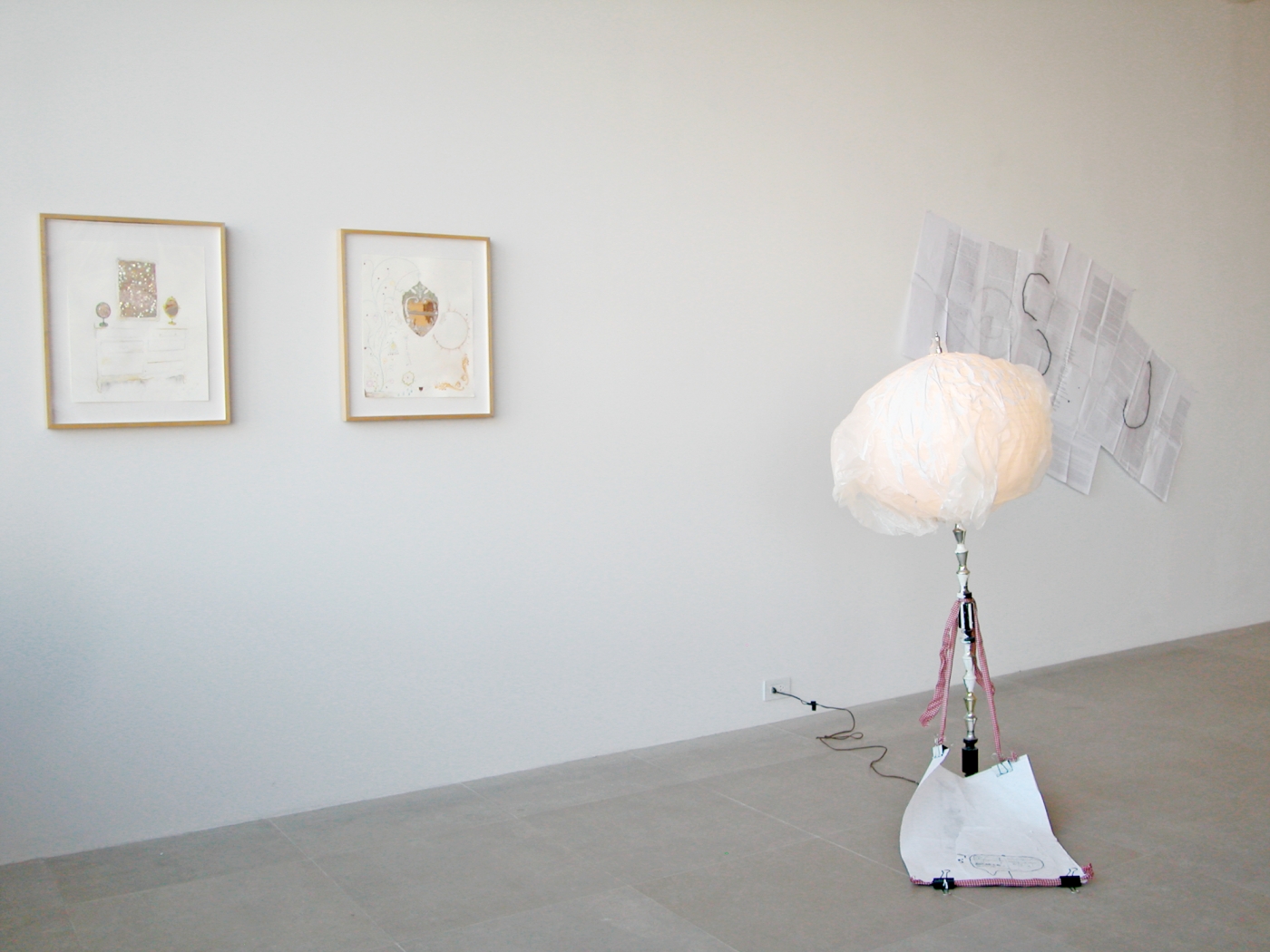Installation view, Works on Paper & Ricci Albenda, Greene Naftali, New York, 2008