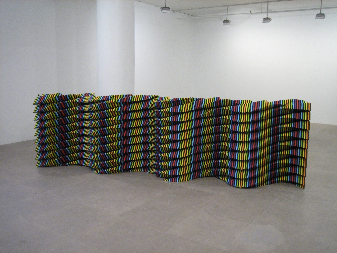 Ara Peterson, Standing Waves, 2004, wood, acrylic, 45 x 168 x 30 inches