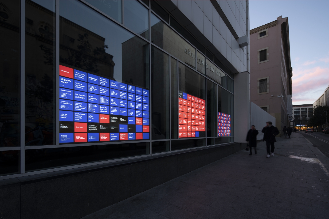Installation view; Tony Cokes; Music, Text, Politics; Museu d’Art Contemporani de Barcelona, 2020, Photo: MACBA – Miquel Coll