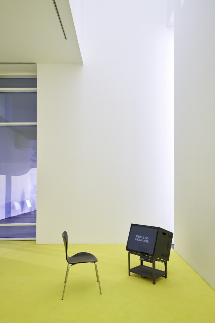 Installation view; Tony Cokes; Music, Text, Politics; Museu d’Art Contemporani de Barcelona, 2020, Photo: MACBA – Miquel Coll