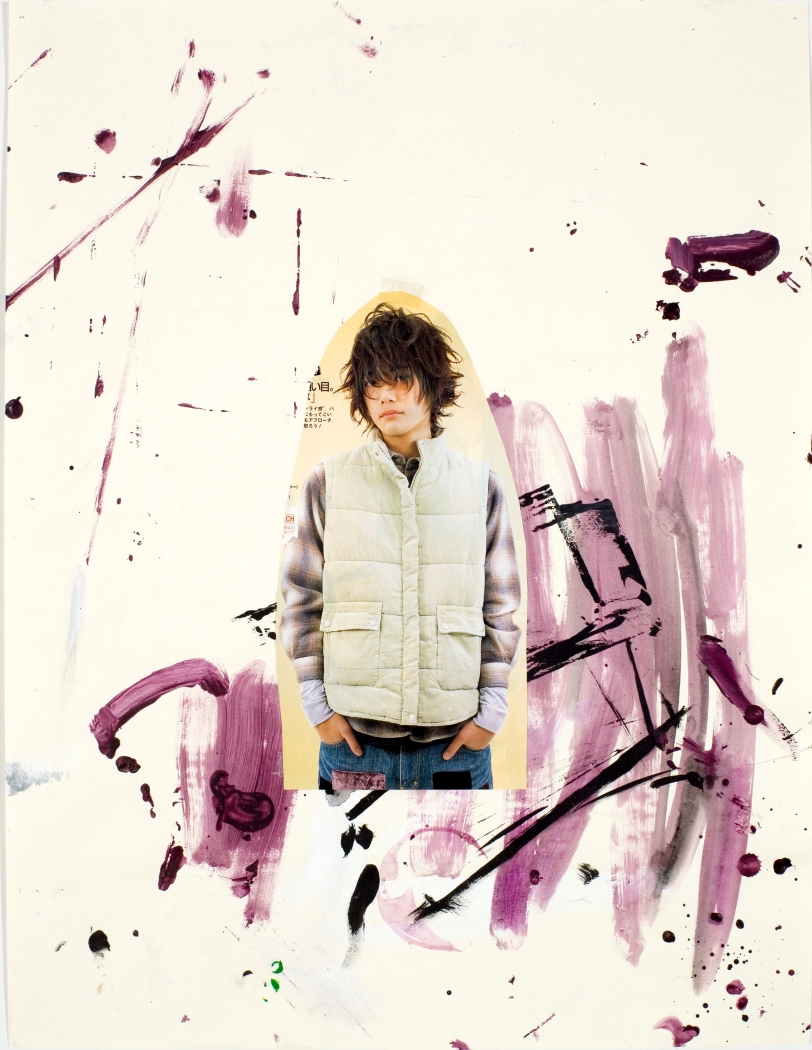 Loiterer 6, 2009, acrylic and collage on paper, 23 1/2 x 18 inches
