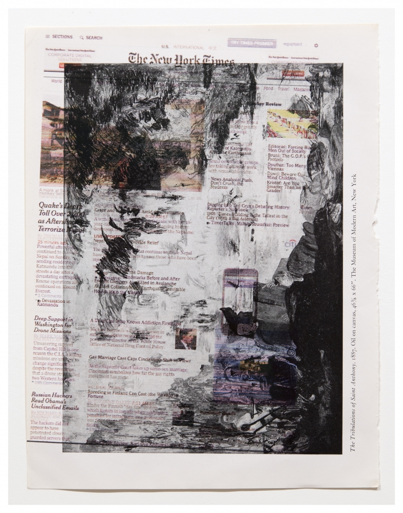 Wade Guyton Untitled (The Tribulations of St. Anthony), 2015 Epson DURABrite inkjet on book page Paper: 10 1/2 x 8 1/2 inches (26.7 x 21.6 cm) Frame: 17 1/2 x 16 inches (44.5 x 40.6 cm)