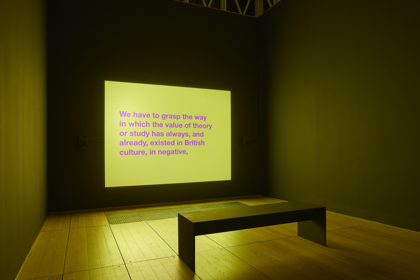 Tony Cokes, Installation view, If UR Reading This It's 2 Late Vol. 1, Goldsmiths Centre for Contemporary Art, London, 2019