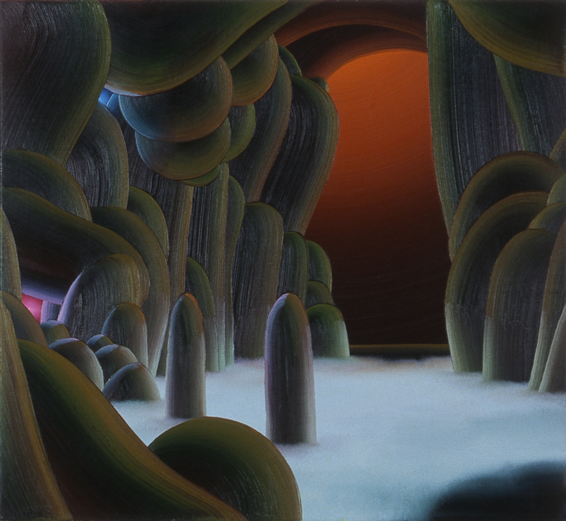 Christian Ward, Cave with Blue Mist & Orange Light, 2003, Oil on canvas, 24 x 26 inches