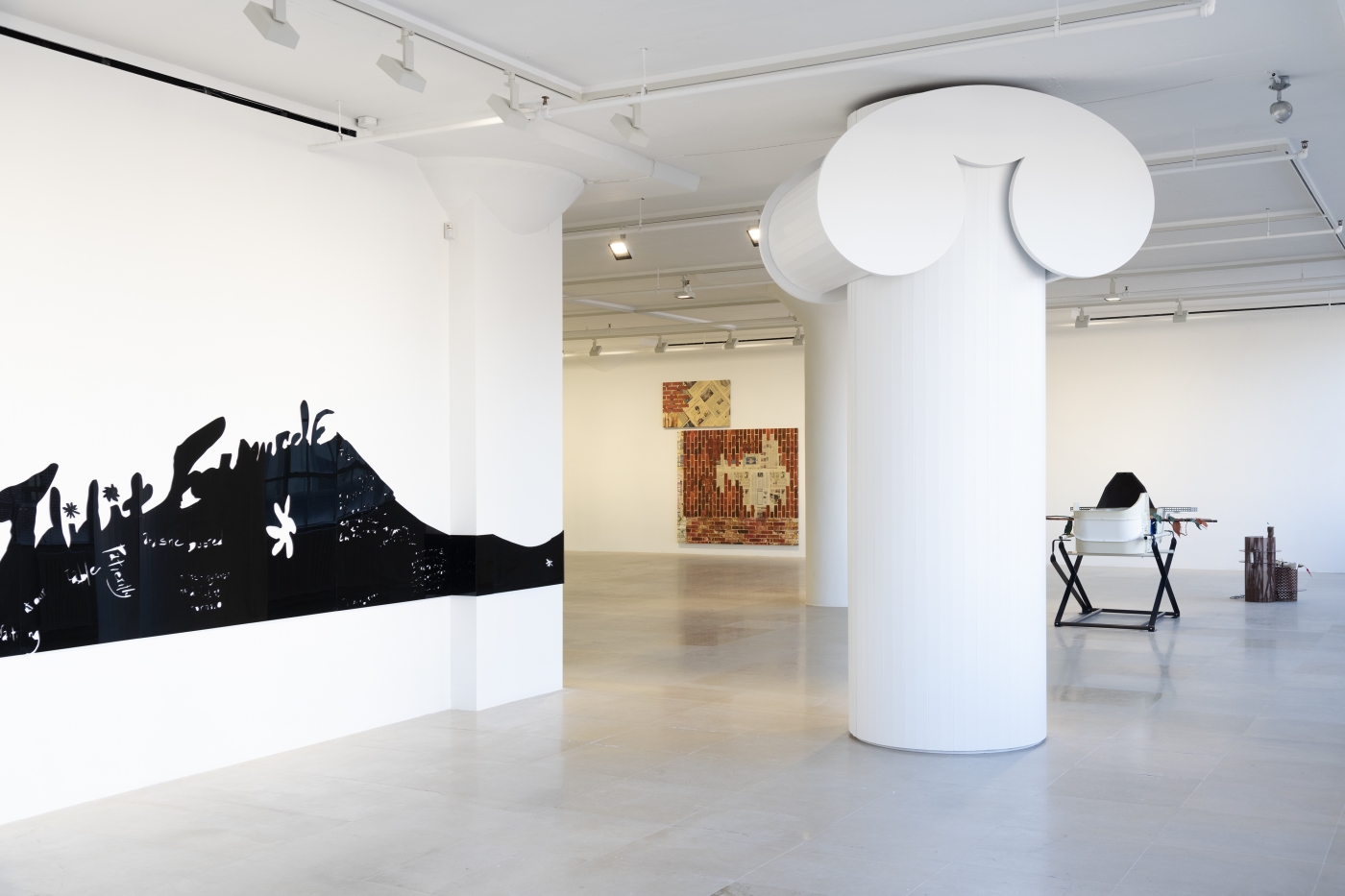Installation view, Aria Dean, Helen Marten, Kelley Walker, Olga Balema, Raque Ford, Greene Naftali, New York, 2020
