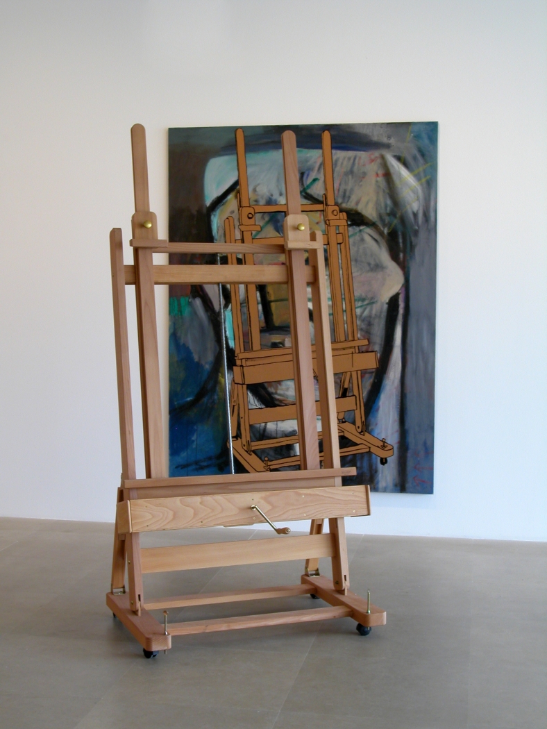 Merlin Carpenter, Gallows, 2006-2007, oil, acrylic, pastel, crayon, paint marker and mixed media on primed Hessian easel, 81 x 60 inches