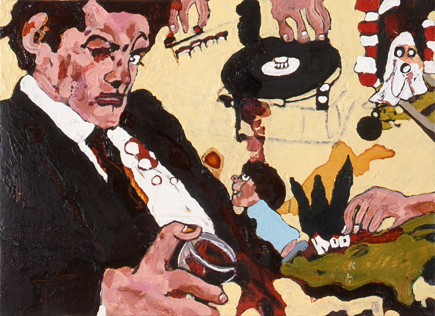 Philippe Perrot, Le Train Fantôme, 2003, Oil and betadine on canvas, 9 1/2 x 13 inches