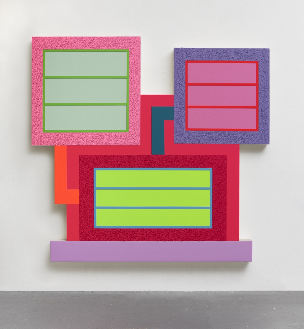 Peter Halley, Aurora, 2019. Acrylic, fluorescent acrylic and Roll-a-Tex on canvas