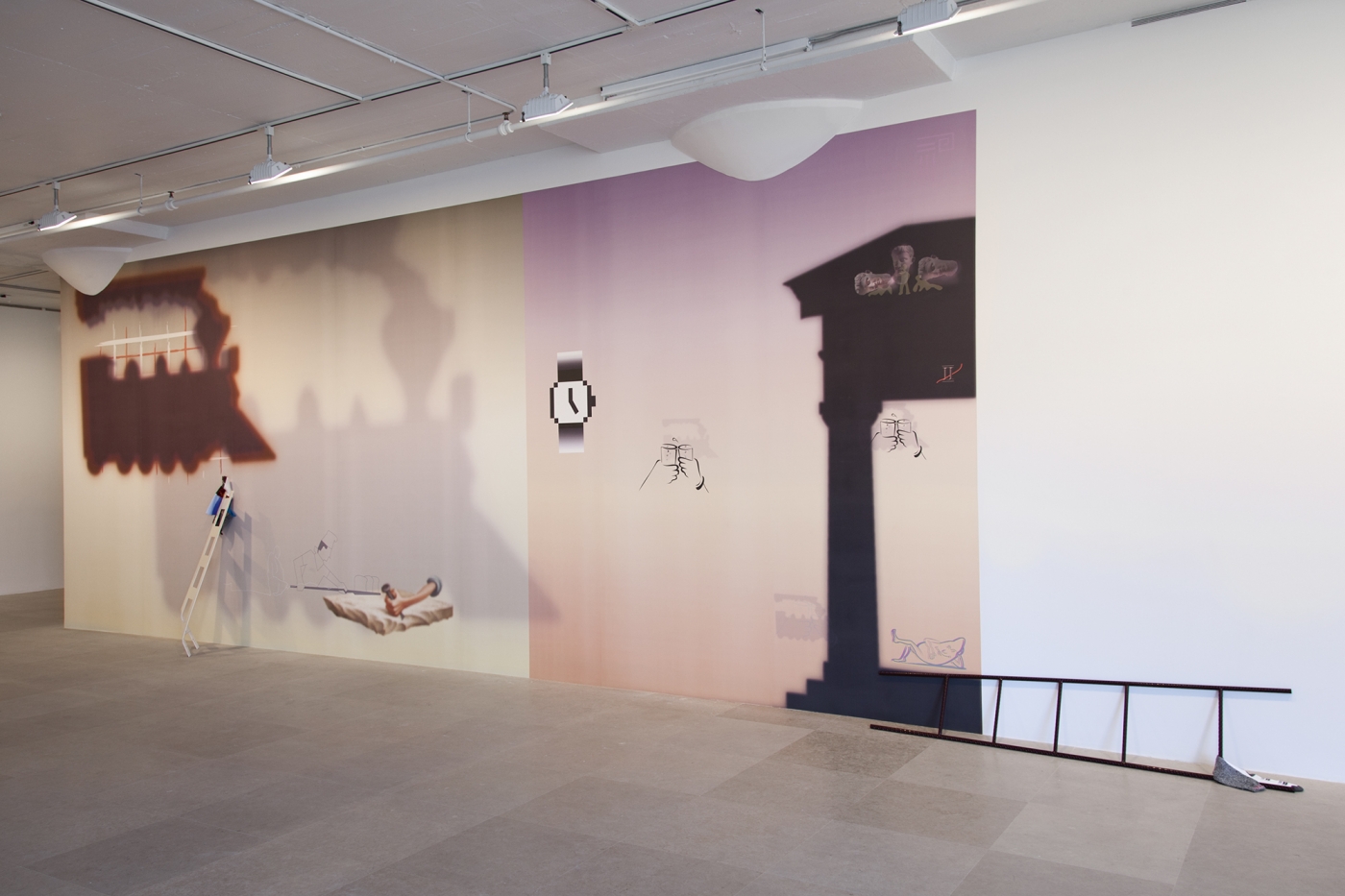 Helen Marten, Some Civic Shades (Highball Hi Rise), 2011, Digitally printed wallpaper from vector drawing, Dimensions variable, Installation view, Greene Naftali, 2011
