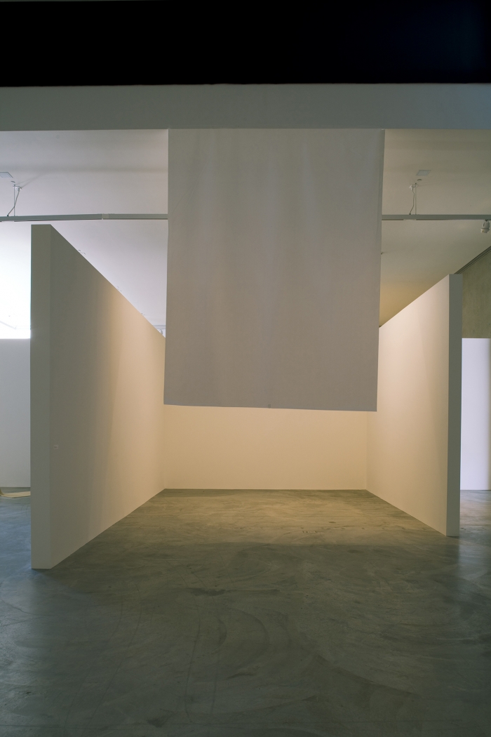 Gedi Sibony Too Many H's and Too Many A's, 2009 Vinyl banner, gallery, light 234 x 192 x 120 inches (594.36 x 487.68 x 304.8 cm) overall