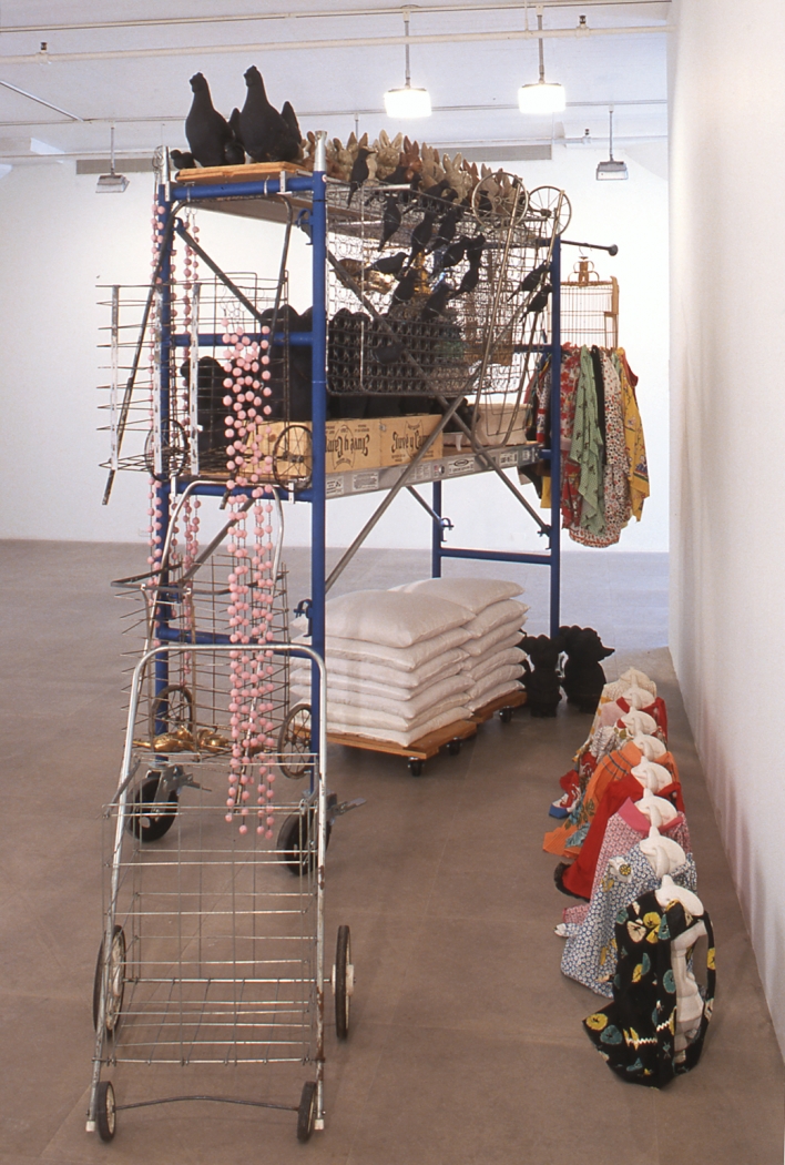Yoko Inoue, Stories on the Move II, 2000, mixed media, ceramics, fabric, steel scaffolding, dimensions variable