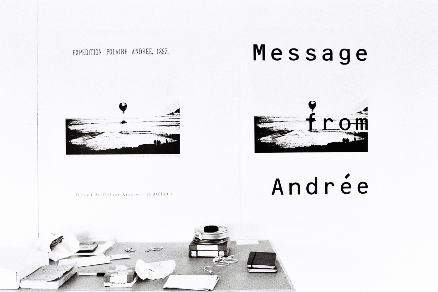 Message from Andrée, 2005, 16mm film loop, posters, text, dimensions variable