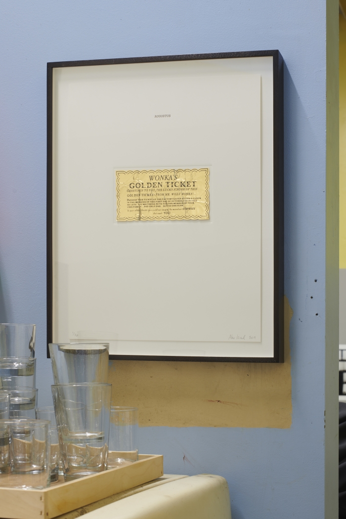 Alex Israel, Willy Wonka and the Chocolate Factory (2019), Installation view, Ice and Fire: a Benefit Exhibition in Three Parts, The Kitchen, New York, 2020-21, Photo: Phoebe d'Heurle