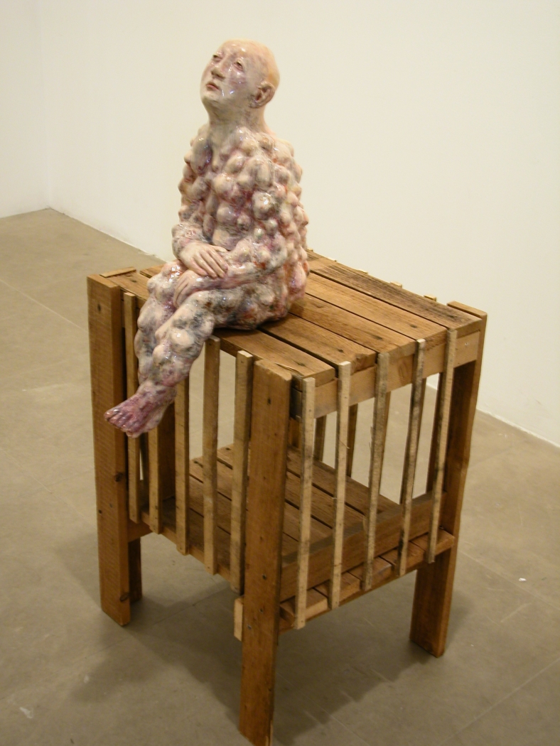 Paloma Varga Weisz, Ohne Titel, 2003, clay, enamel and wood, 65 x 24 x 23 inches