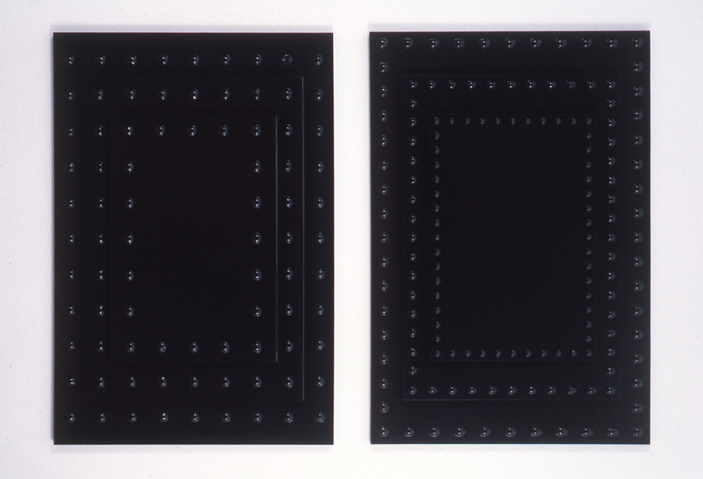 John Frankland, JOHNS 1, JOHNS 2, 1995 plastic and wood, 2 panels 46 x 62 inches