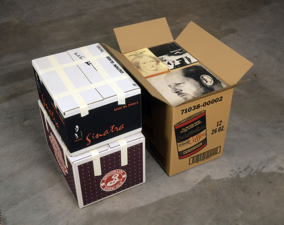 Steve Wolfe, Untitled (Chock Full O’Nuts/Sinatra/Brown Ale Cartons), 1993
