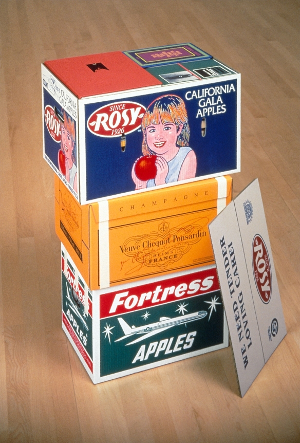 Steve Wolfe, Untitled (Rosy/Veuve Clicquout/Fortress Apple Cartons), 1994-1996