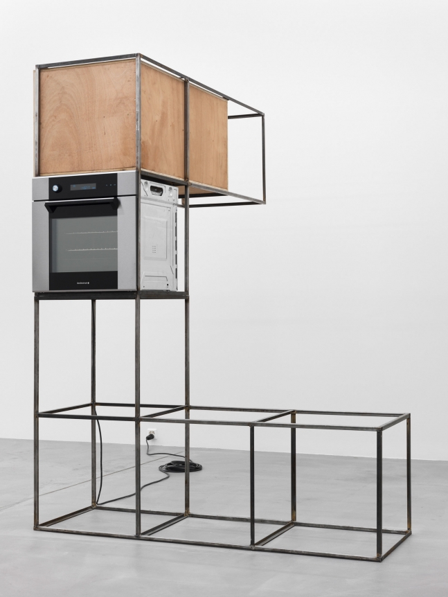 Oscar Tuazon, steel, plywood, oven, 2011/2012