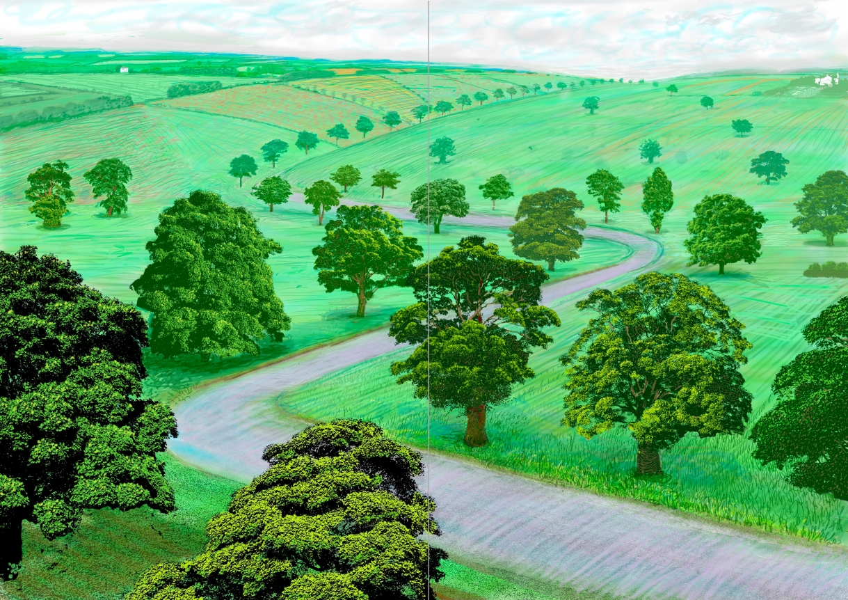 David Hockney A Bigger Green Valley Inkjet printed computer drawing on two sheets of paper