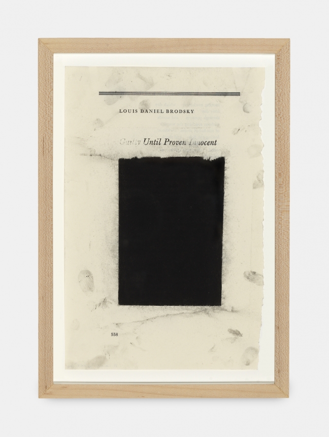 Untitled (Guilty Until Proven Innocent), 2016, Charcoal on found paper