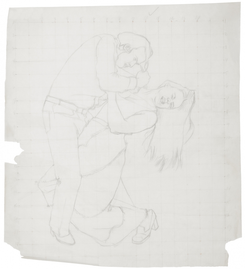 Drawing of man stabbing woman in the clavicle area