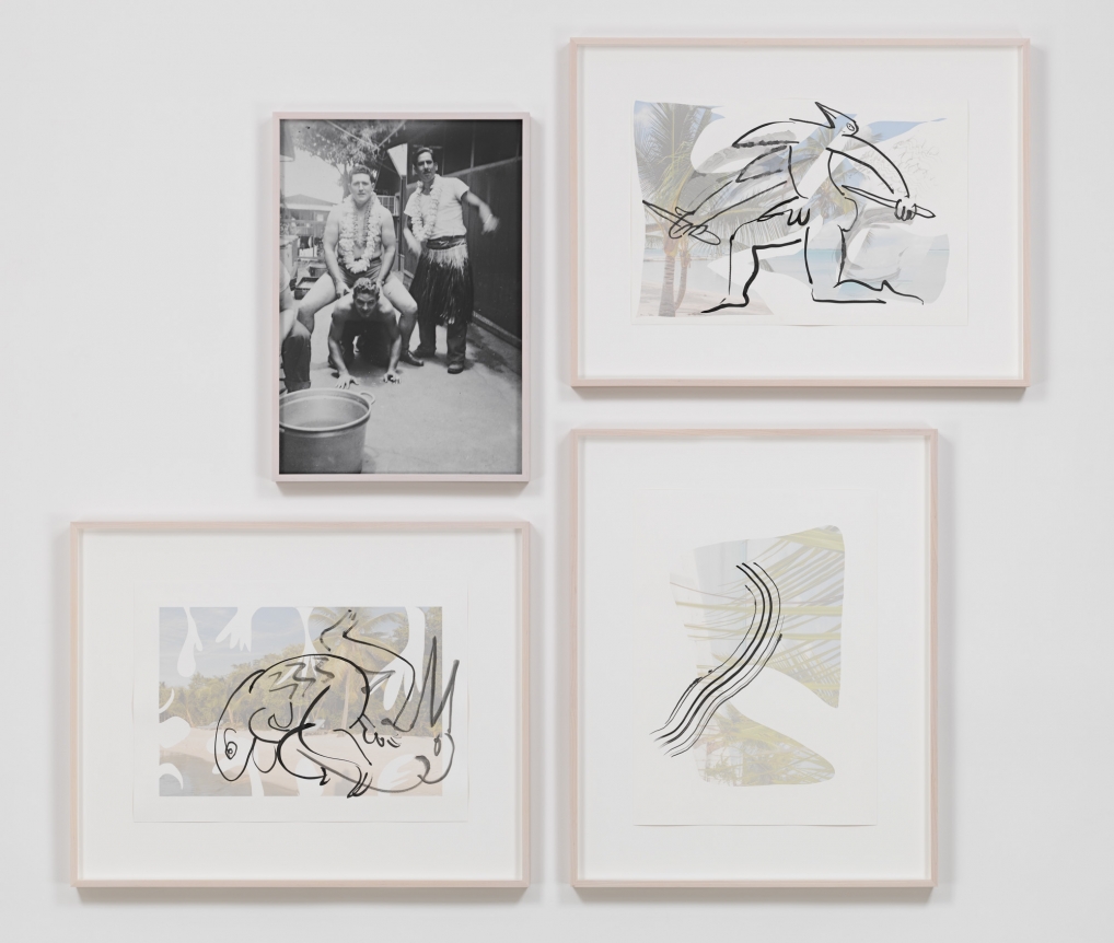 Tropics of Love, 2014, 3 drawings, Chinese ink on inkjet prints on paper, 1 inkjet print.
