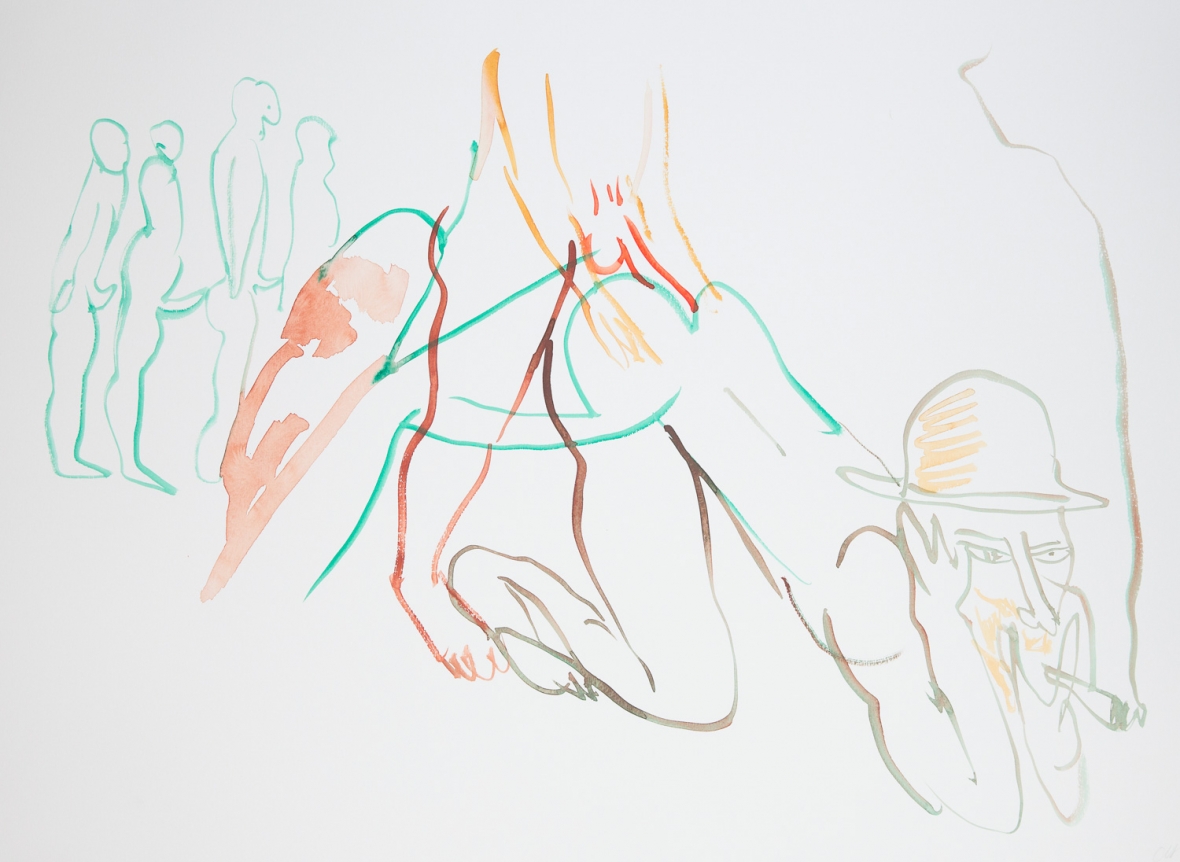L'explorateur, 2015. Watercolor on paper mounted to dibond, 22 x 30 inches (55.9 x 76.2 cm).