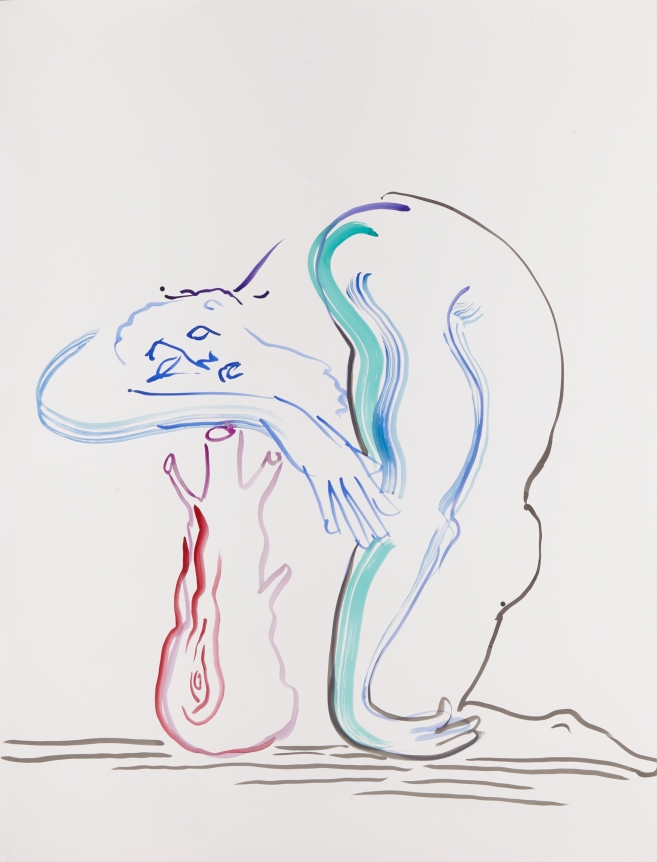 Exhausted Hercules, 2015. Watercolor on paper, 79 x 59 1/4 inches (200.7 x 150.5 cm).