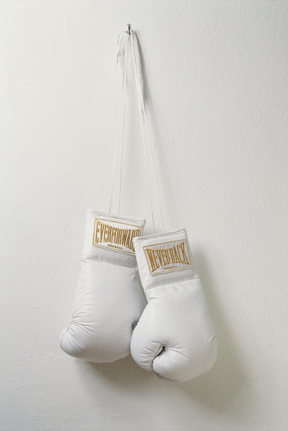Everforward..., 1993. Leather, metallic gold thread, satin, laces, nail,