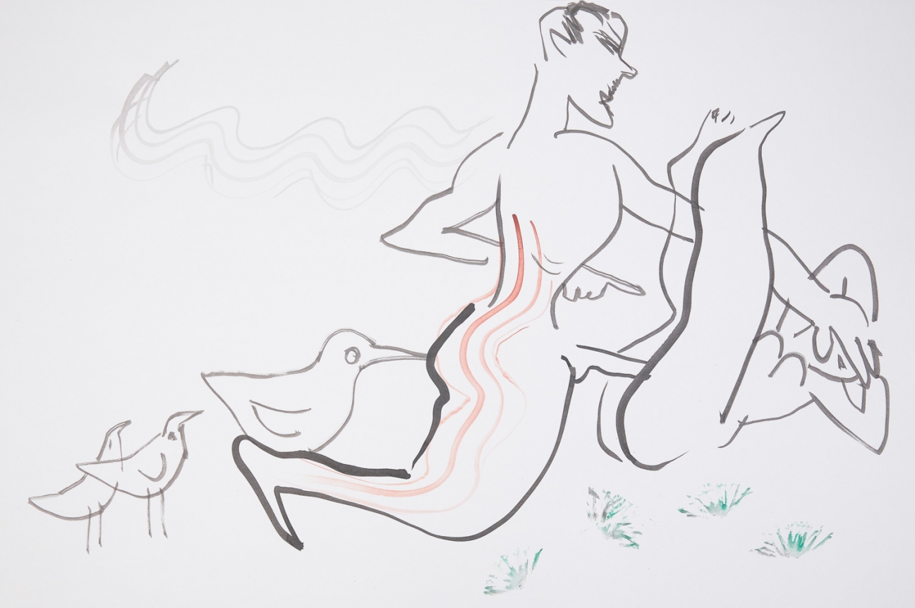 Easter, 2015. Ink and watercolor on paper mounted to dibond, 23 3/4 x 35 3/4 inches (60.3 x 90.8 cm).