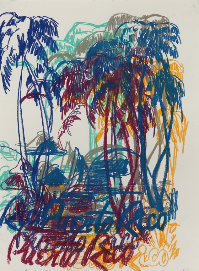 Enoc Perez, Untitled (blue-mustard-vermillion)