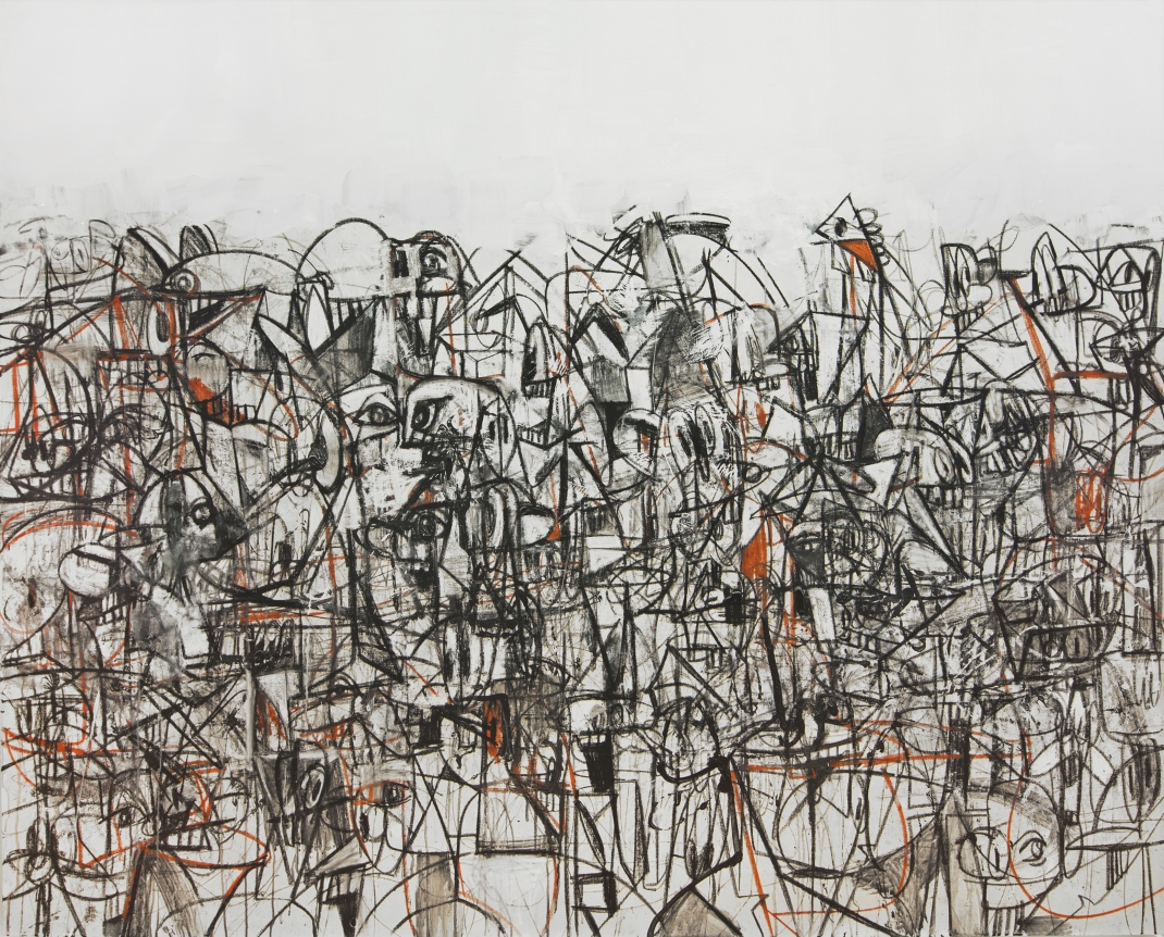 George Condo Black and Red Compression