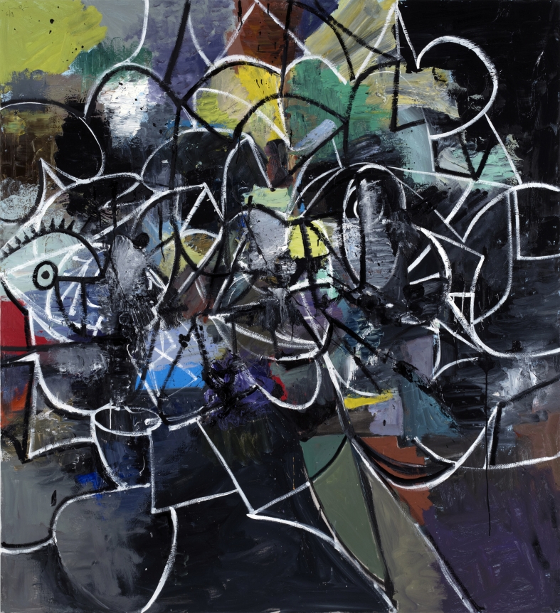 George Condo Abstract with Black and White Lines, 2018