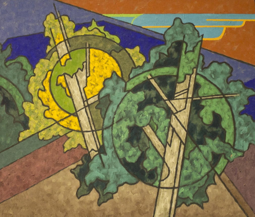 Oil painting entitled "Green Tree, Yellow Tree" by Easton Pribble.