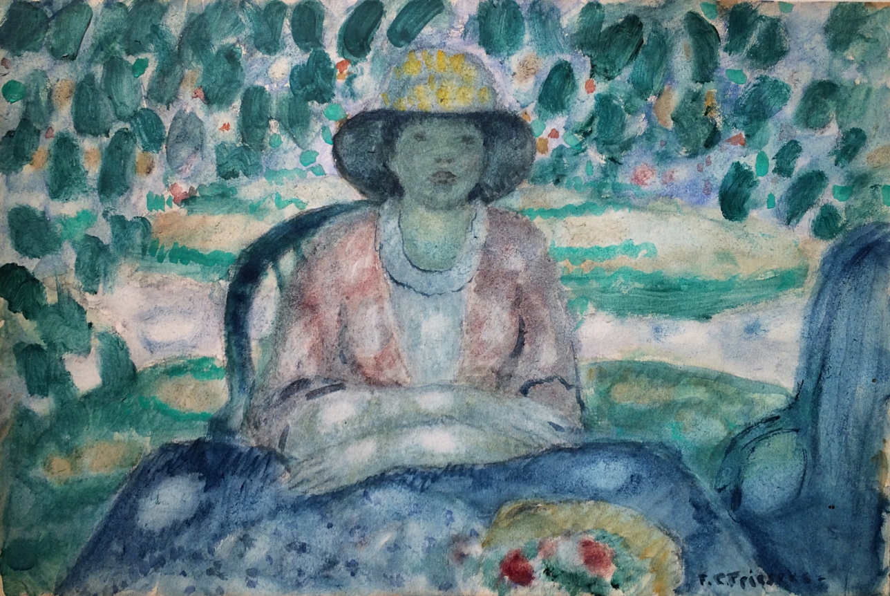 Frederick Frieseke watercolor entitled "In the Garden, Giverny".