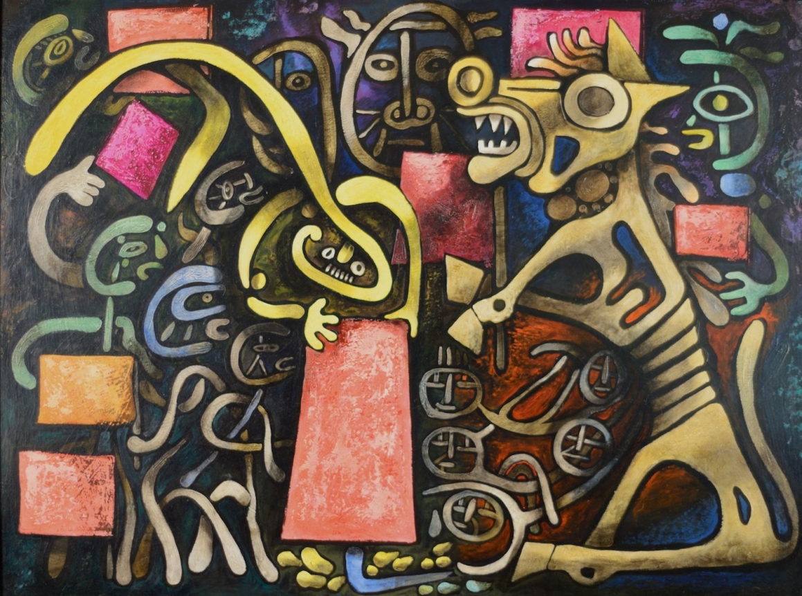 Tempera and oil painting entitled "Trojan Horse" by Julio De Diego.
