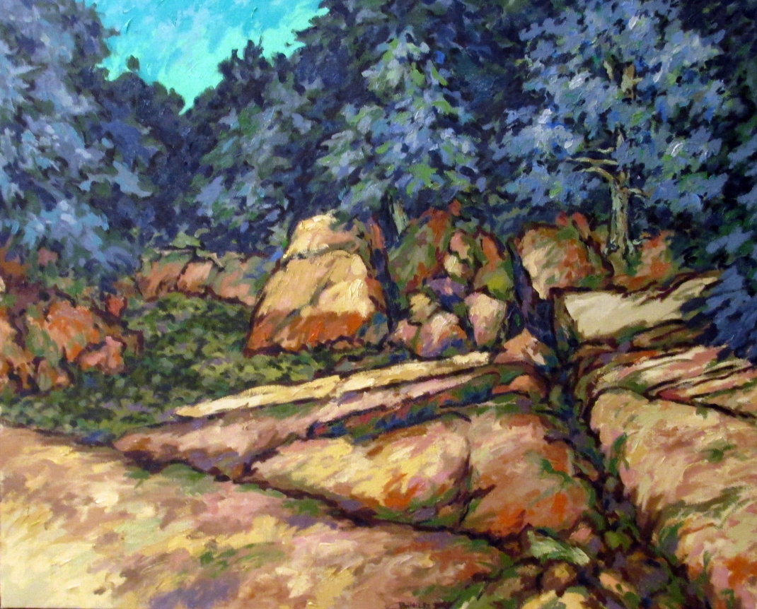 Oil painting of cove near Stonington, Maine by Easton Pribble.