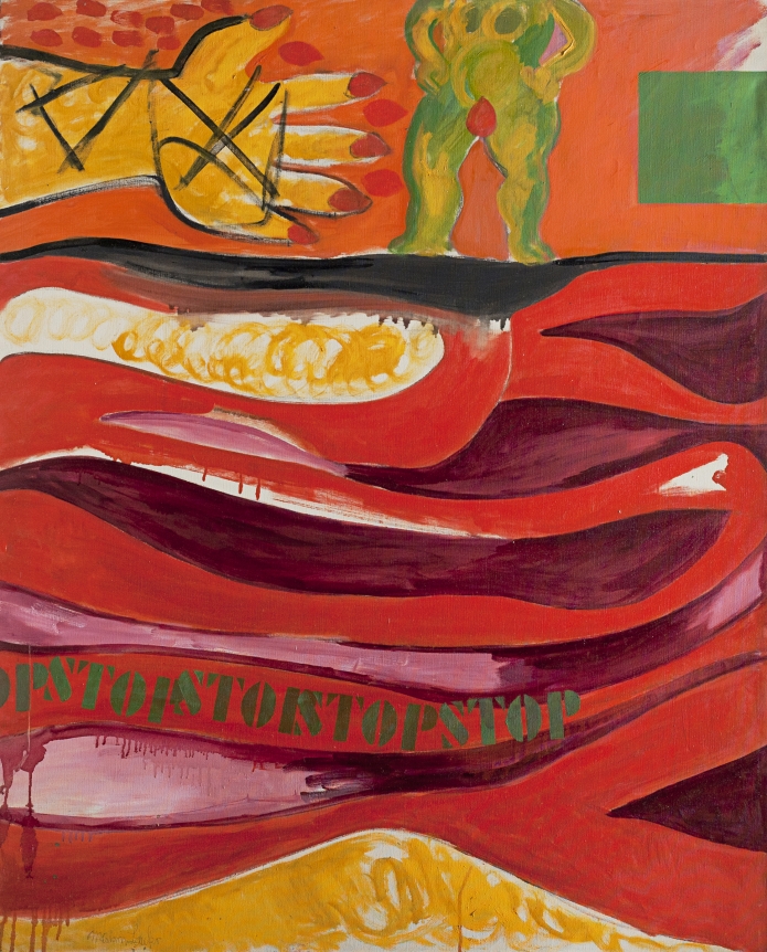 Oil painting entitled "Mainly Orange" by Miriam Laufer.