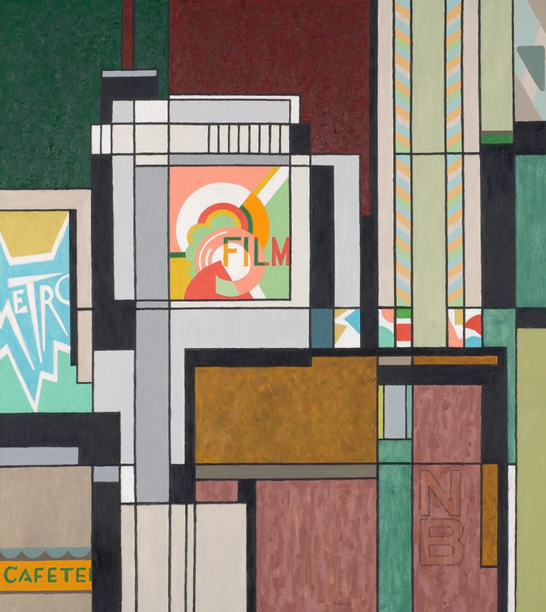 Oil painting entitled "Cinema City" by Easton Pribble.